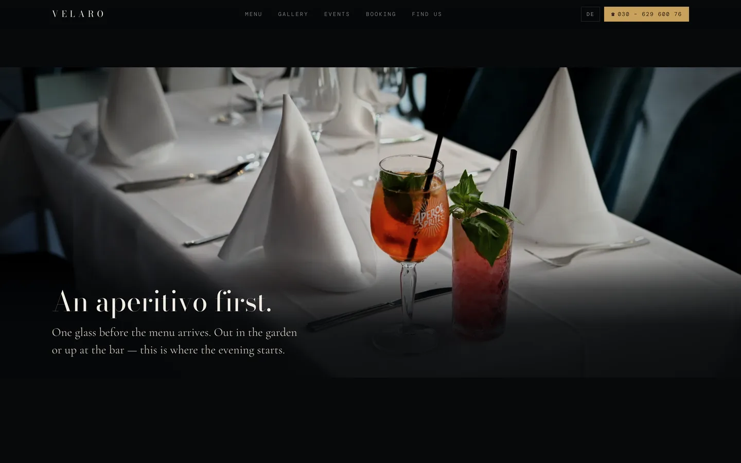 VELARO: der Screen zum Aperitivo